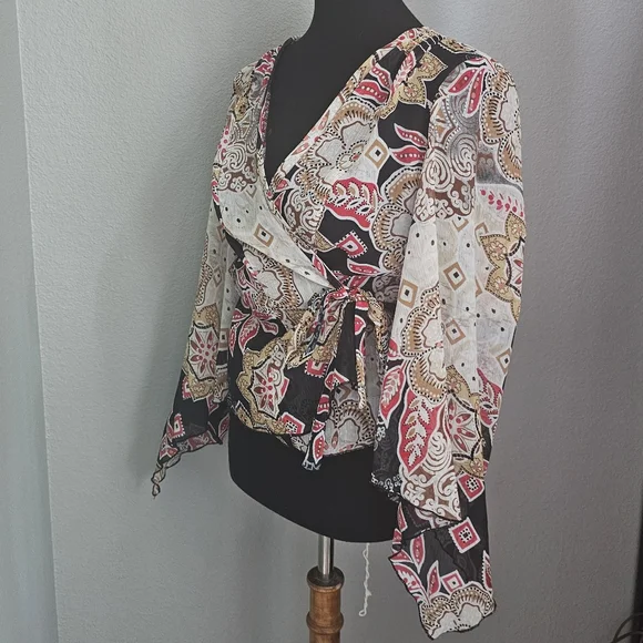 Rampage Y2K boho western sheer wrap blouse - Picture 4 of 8